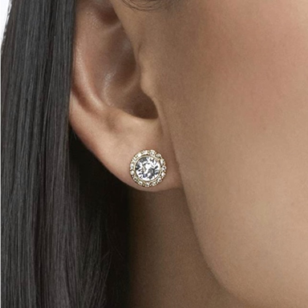 Swarovski Cubic zirconia studs, halo setting, rose gold